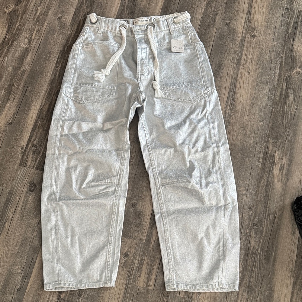 We The Free Metallic Silver Cargo Pants